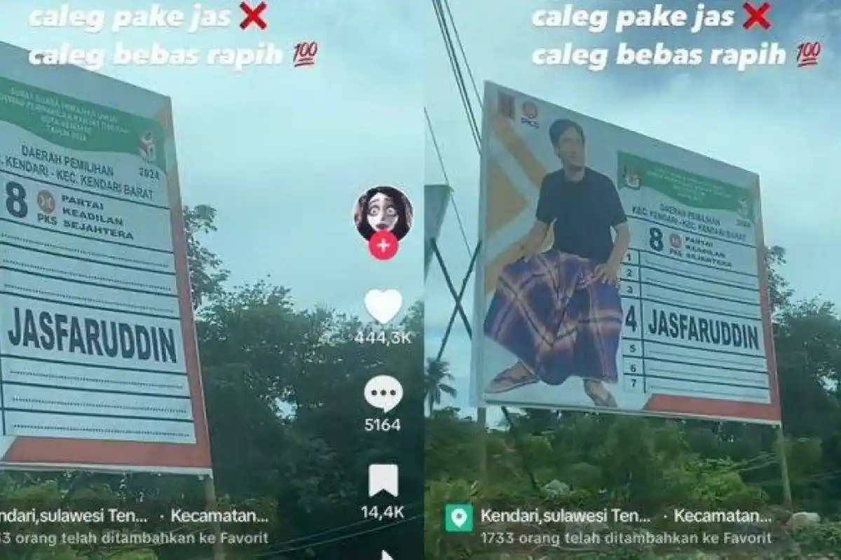 Baliho Caleg Bergaya Mau Ronda Pakai Kaus dan Sarung Curi Perhatian, Banjir Pujian
