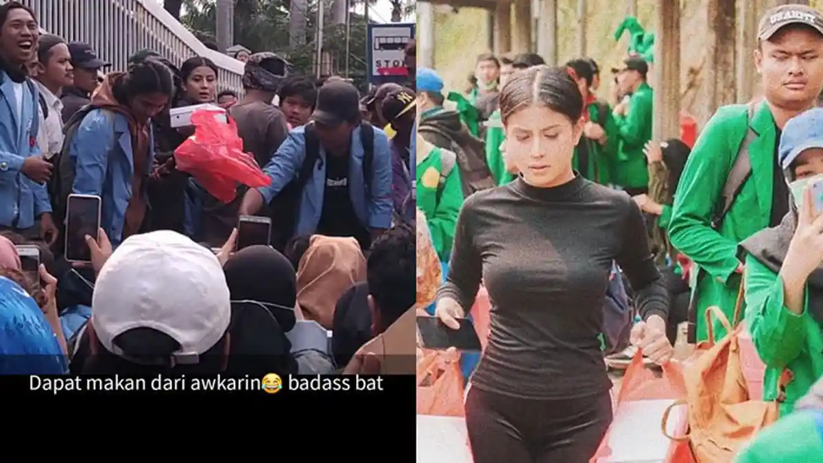 5 Potret Awkarin Bagikan Nasi Kotak untuk Para Mahasiswa yang Sedang Berdemo di DPR RI, 'Perjuangan'