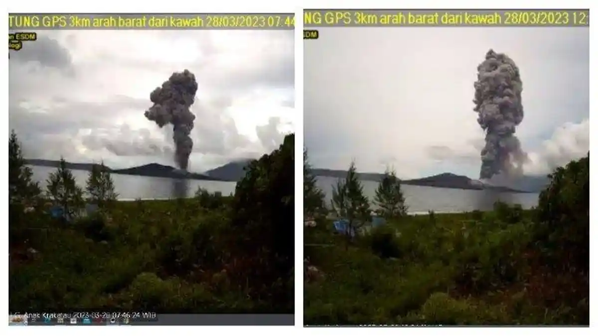 Gunung Anak Krakatau Erupsi 2 Kali Hari Ini