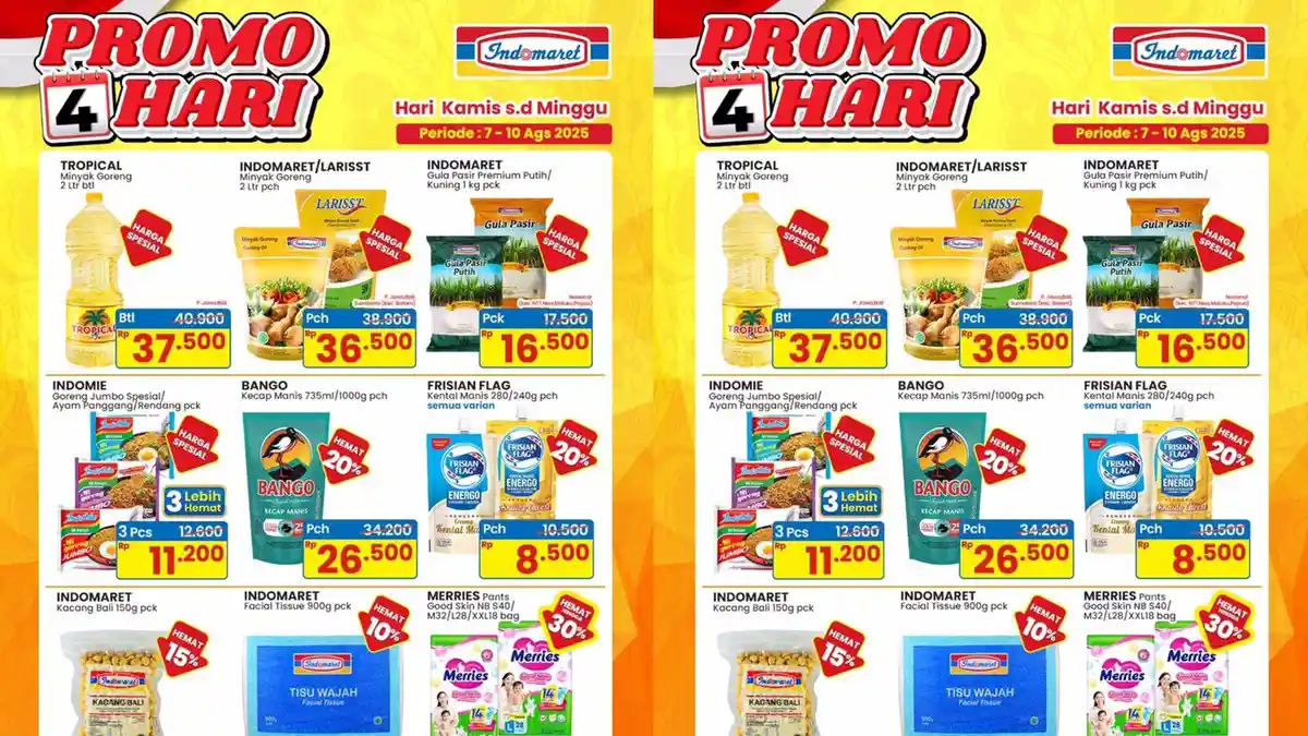 TERMURAH! Promo Spesial Weekend di Indomaret 9-10 Agustus, Gula 1kg Mulai Rp16 Ribu, Bango Rp26.500
