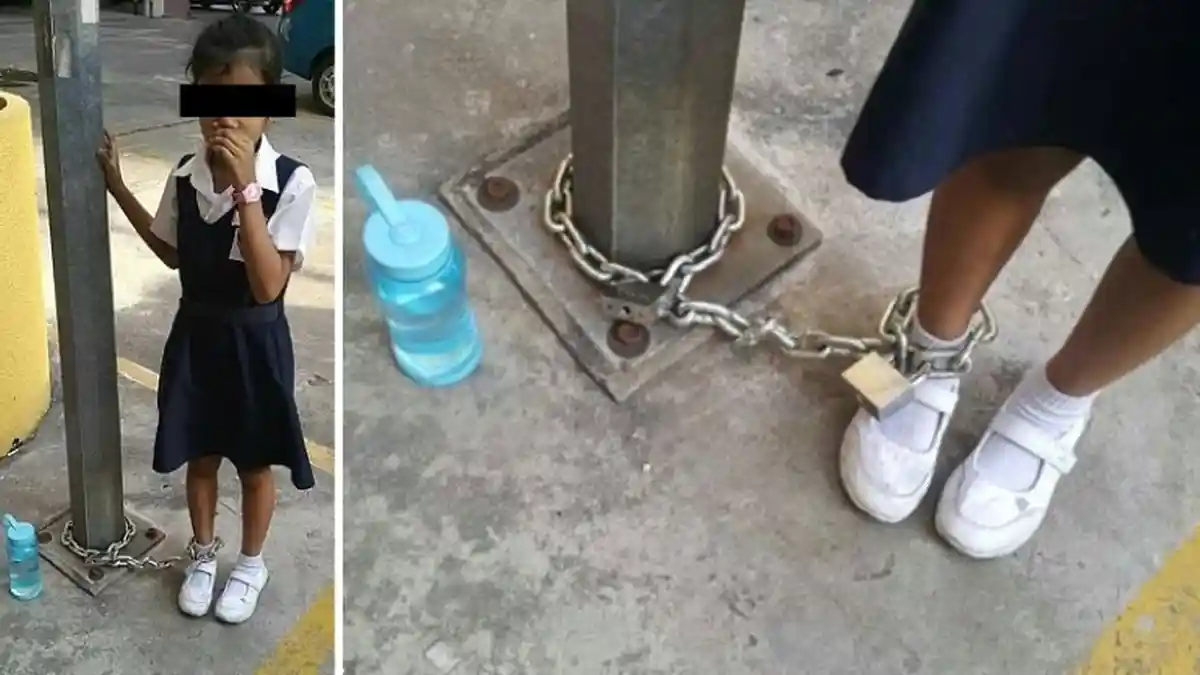 Malas ke Sekolah, Bocah Perempuan Ini Dirantai Ibunya di Tiang Listrik