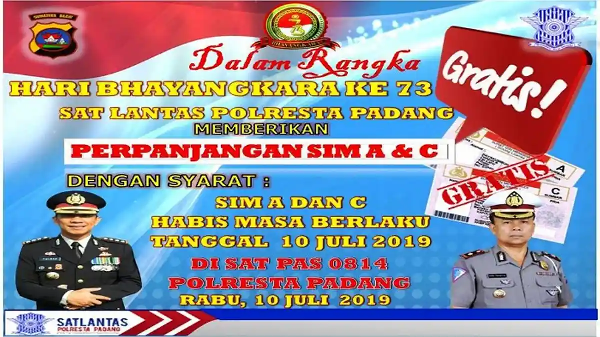 KABAR PADANG HARI INI - Horee! Gratis Perpanjangan SIM A dan C, Jatuh Tempo 10 Juli 2019
