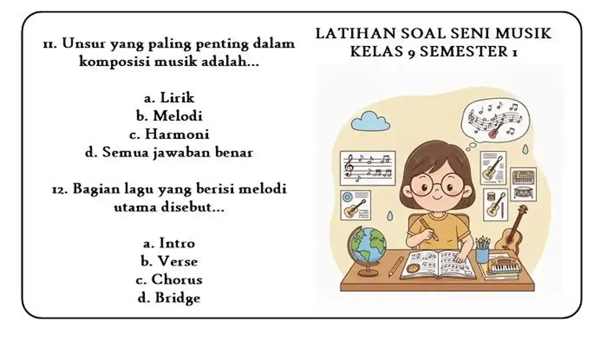 25 Soal SAS Seni Musik Kelas 9 Semester 1 Kurikulum Merdeka, Pilihan Ganda & Esai