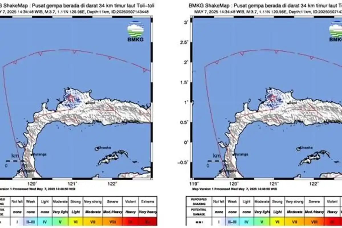Gempa Hari Ini Magnitudo 3.7 di Toli-Toli, Cek Pusat Gempa 2 Menit yang Lalu Sulteng dan Info BMKG