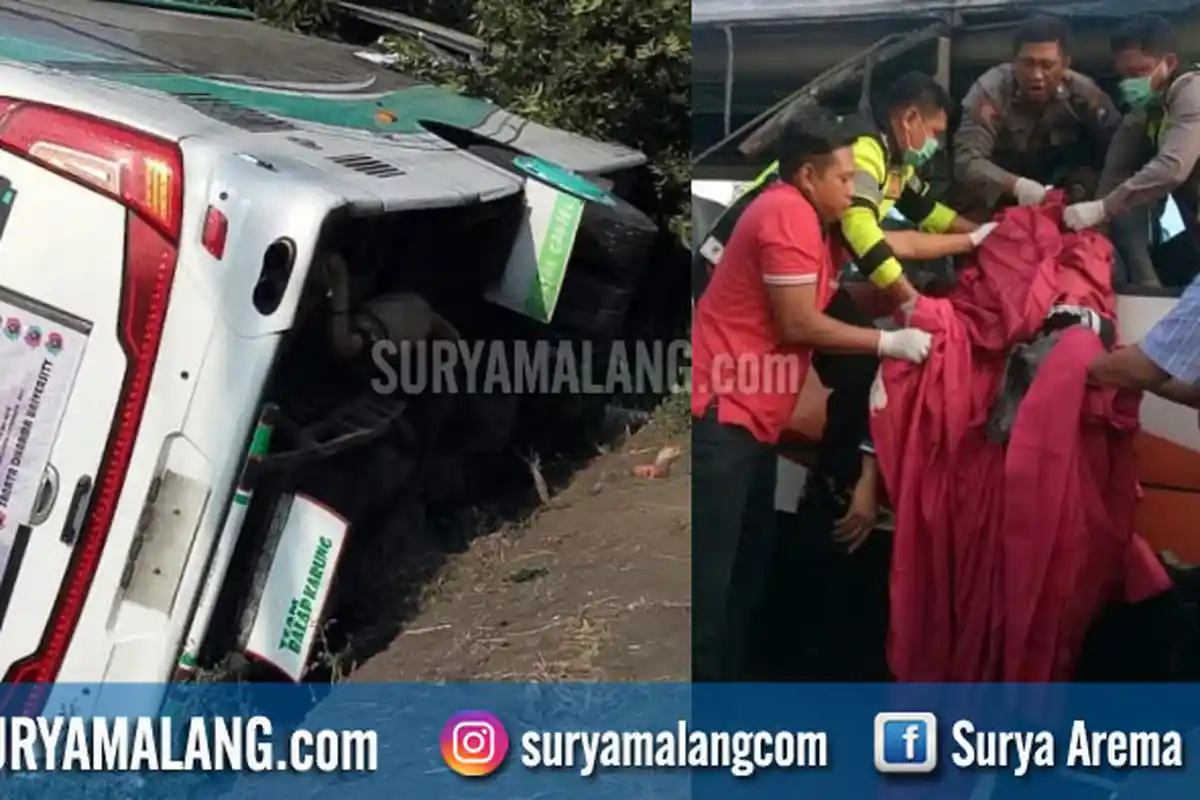 Bus Mira dan Bus Pariwisata Tabrakan di Kertosono, Tiga Orang Tewas