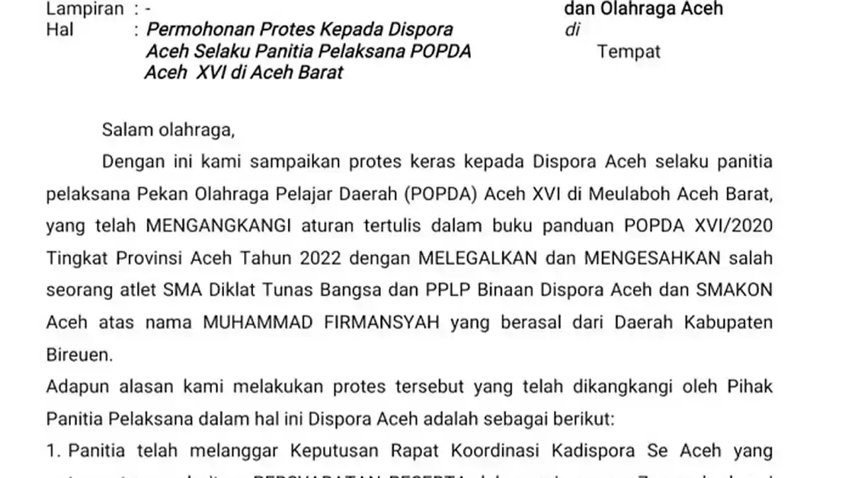 Seorang Atlet Popda Asal Bireuen Pindah Perkuat Aceh Besar, Disporapar Protes Dispora Aceh