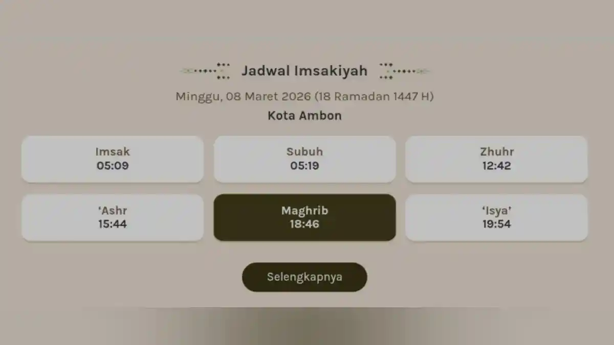 Catat! Jadwal Puasa Ramadan Hari Ke-18 8 Maret 2026 di Kota Ambon, Disertai Niat dan Doa Berbuka