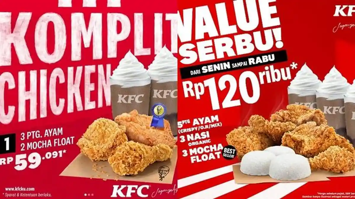 Promo KFC Hari ini Senin 21 November, 3 Potong Ayam dan 2 Mocha Float hanya Rp 59.091