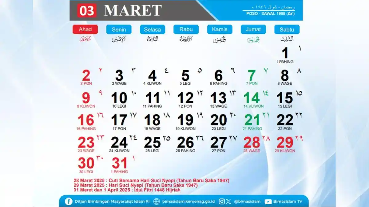Kalender Maret 2025: Jadwal Libur Sekolah Selama Ramadhan 1446 Hijriah dan Tanggal Merah