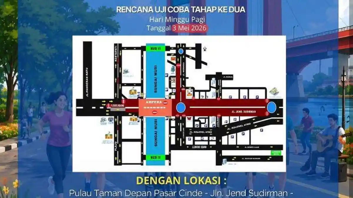 Uji Coba CFD di Palembang Digelar Hingga Pukul 08.00 WIB, Simpang Cinde Hingga FO Jakabaring Ditutup