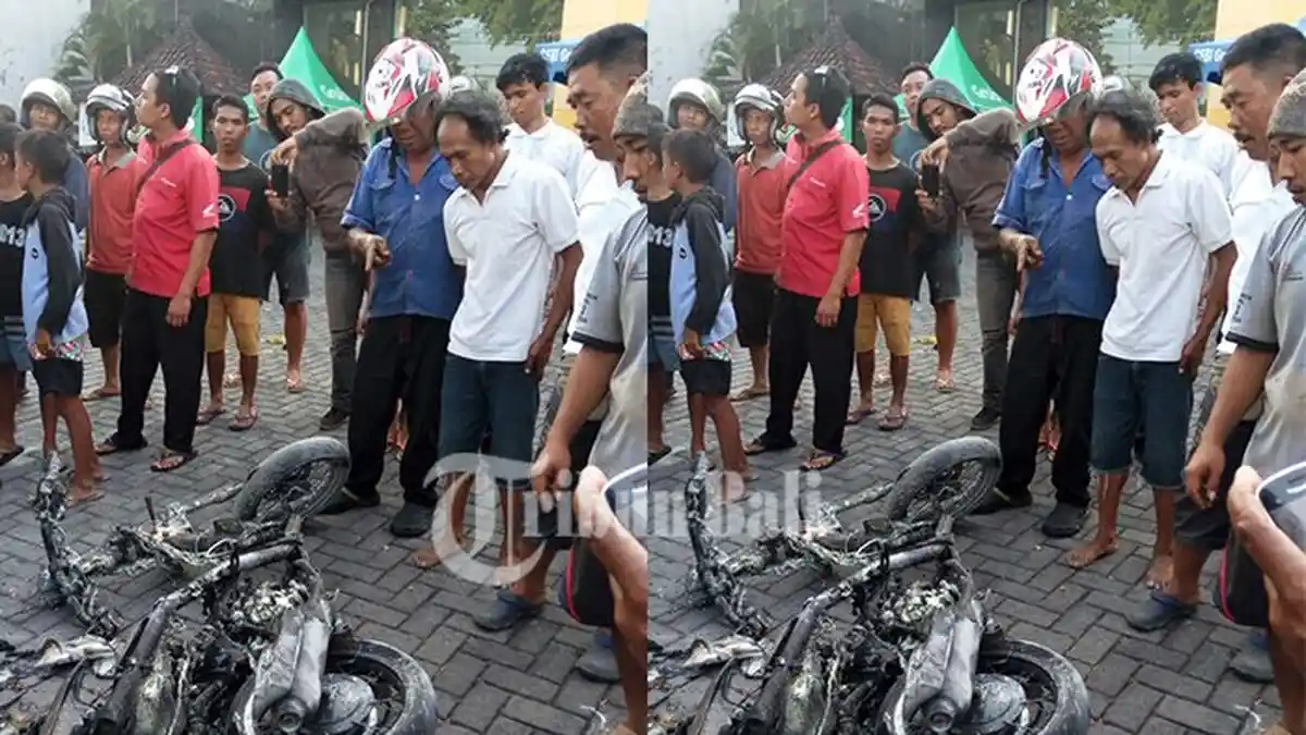 Diseret Mobil Hingga 500 Meter, Motor Matik  di Jalan Imam Bonjol Bali Terbakar