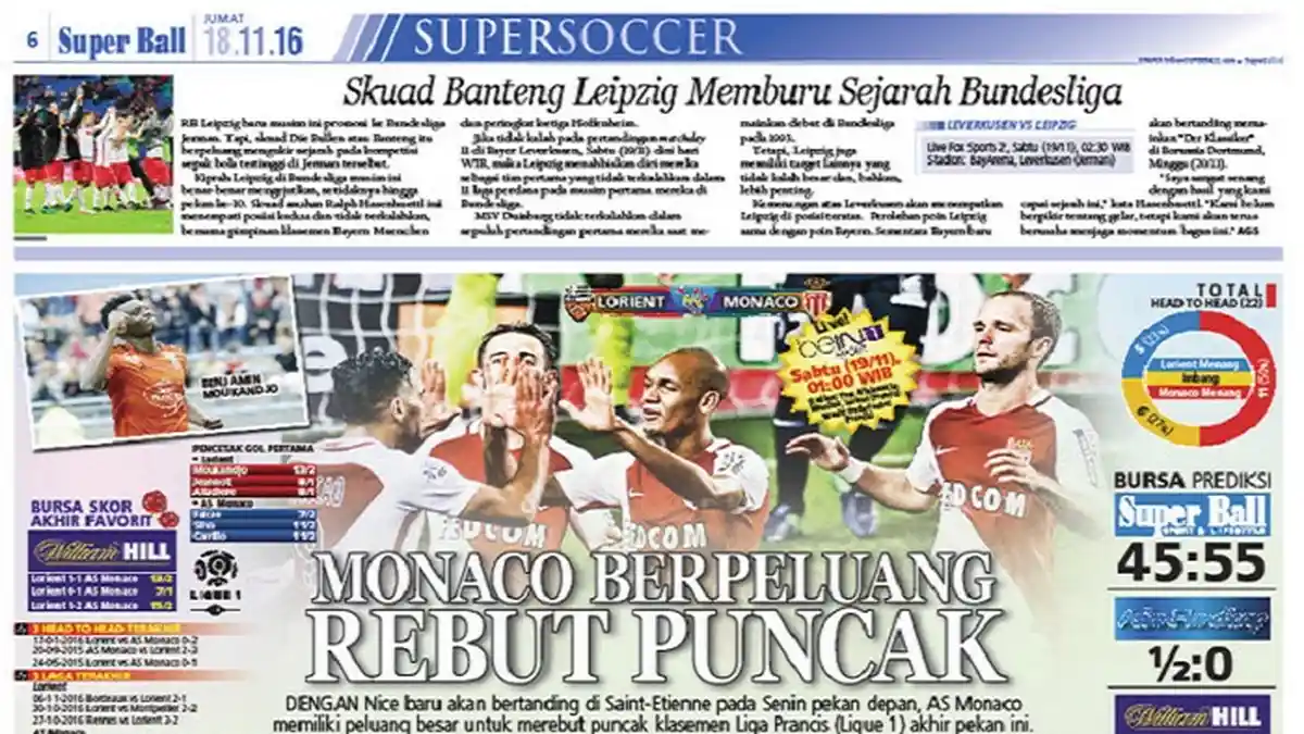 AS Monaco Berpeluang Rebut Puncak Klasemen Liga Prancis