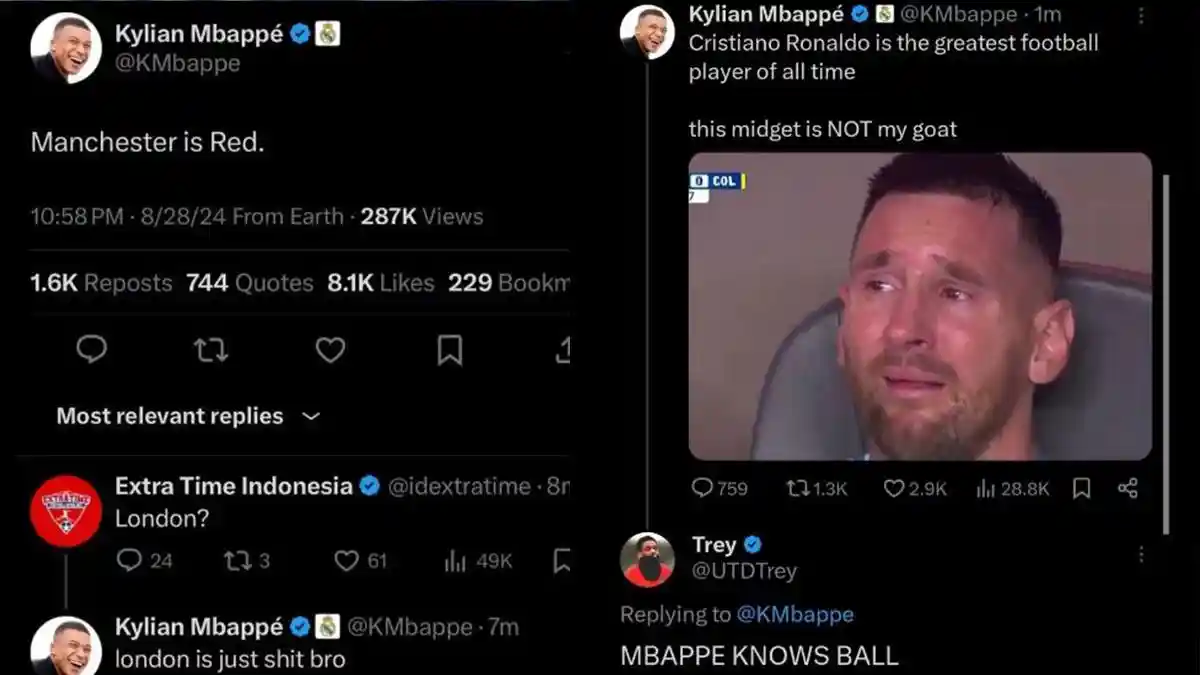 Akun Twitter Kylian Mbappe Di-hack, Puji-puji MU & Cristiano, Ejek Messi, Man. City hingga Chelsea