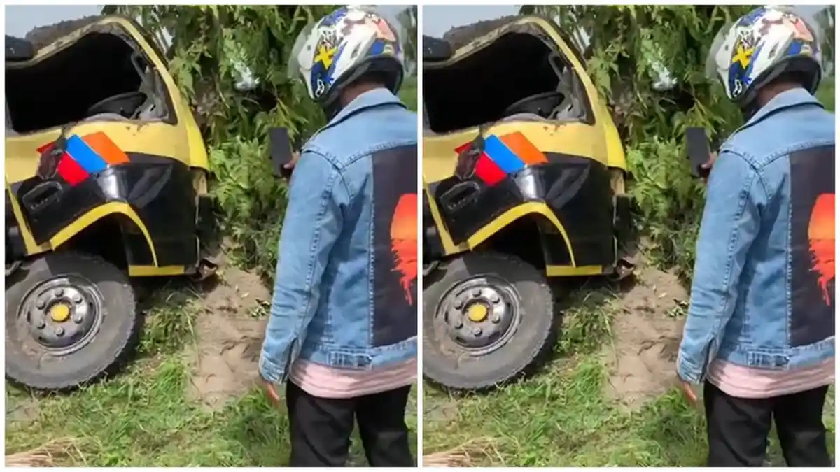Akibat Pecah Ban, Truk Bermuatan Pasir Oleng Lalu Nabrak Pohon Sawit di Belitang OKU Timur