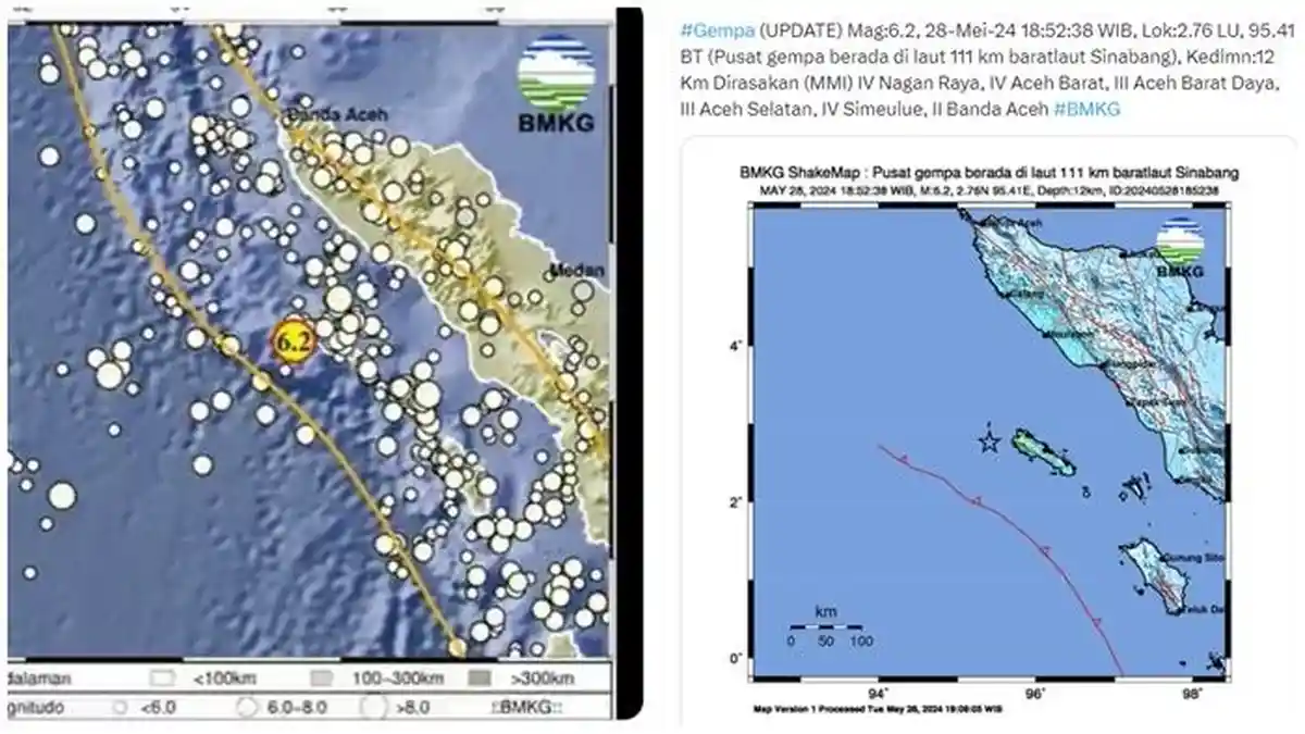 Info BMKG Gempa 6.2 Magnitudo di Sinabang, Aceh, Tidak Berpotensi Tsunami