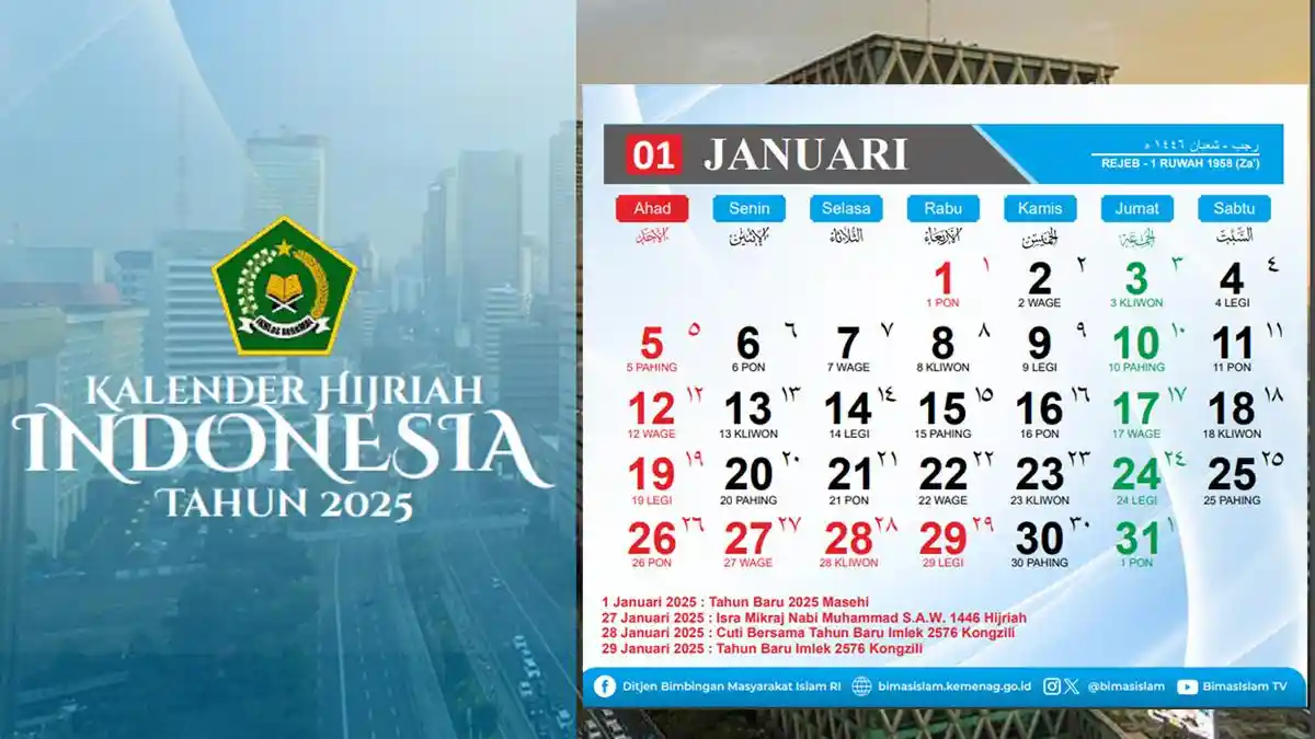 Kalender Januari 2025 Lengkap dengan Tanggal Merah, Ada 3 Hari Libur Nasional dan Cuti Bersama