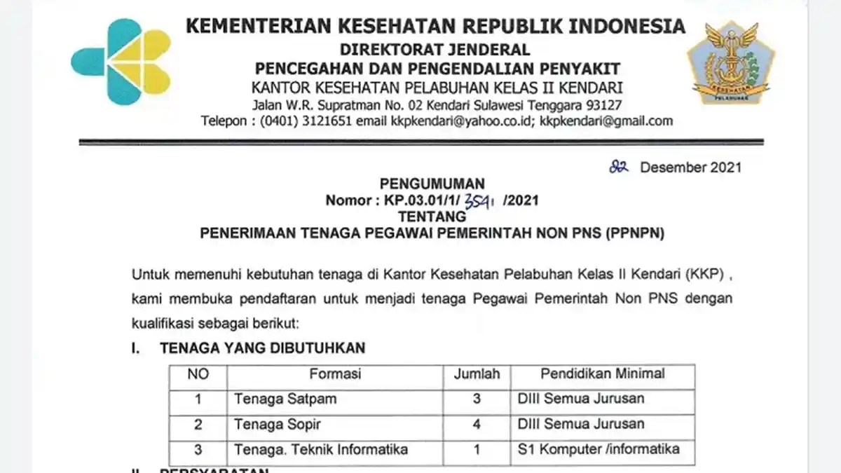 Lowongan Kerja Kendari: KKP Kelas II Kendari Rekrut Satpam, Sopir dan Admin, Syarat dan Jadwalnya