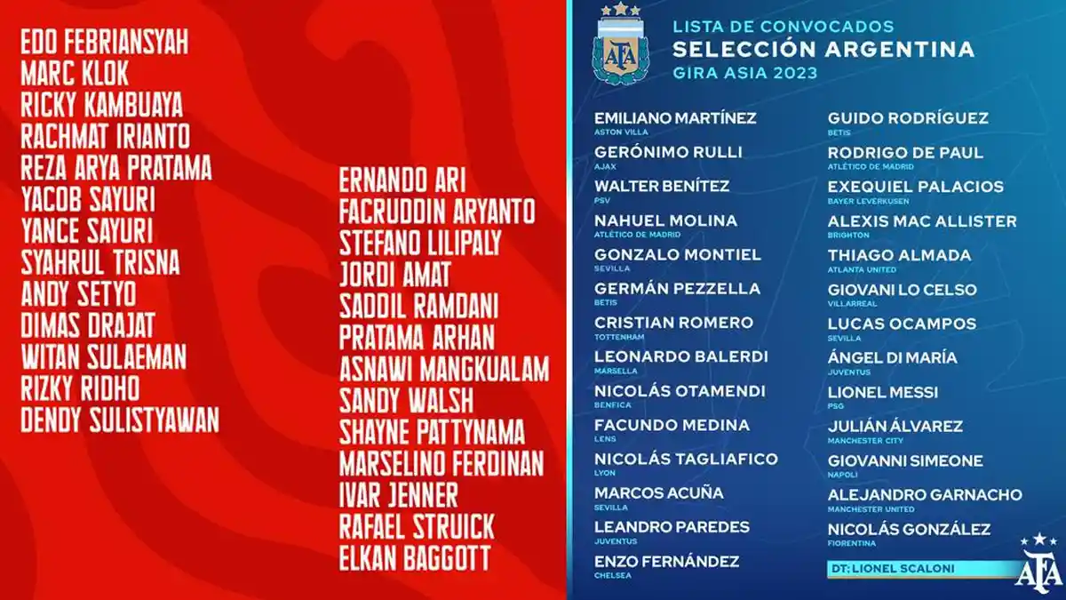 Daftar Skuat Timnas Argentina dan Timnas Indonesia untuk FIFA Matchday 19 Juni 2023