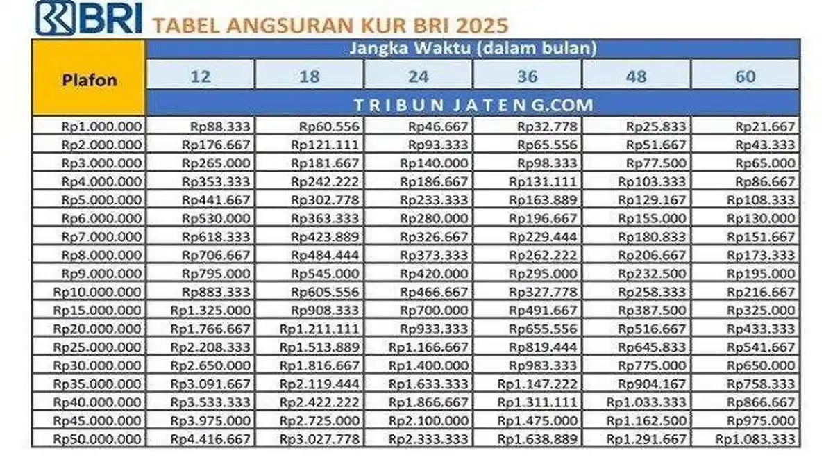 Terbaru! Lengkap Info KUR BRI 2025 Kapan Dibuka, Tabel Angsuran dan Jumlah Pinjaman Maksimal
