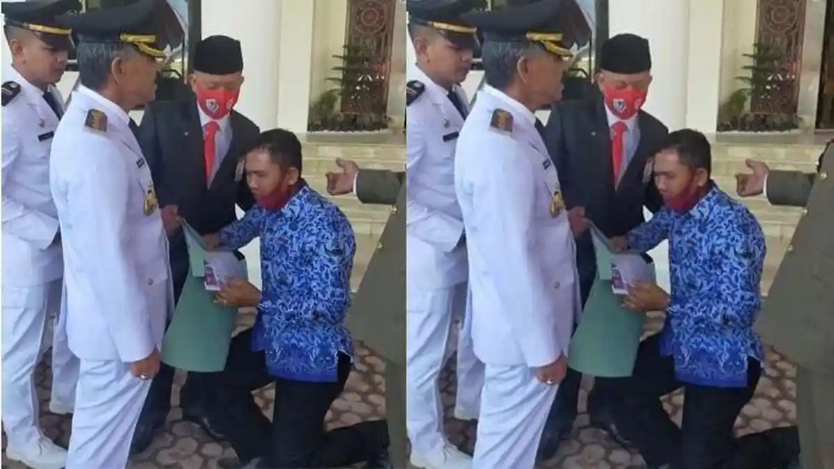 Seorang ASN Berlutut pada Bupati Aceh Utara Sambil Menangis, Mohon agar Istri Diterima Guru Honorer