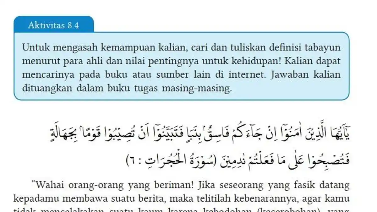 Kunci Jawaban PAI Kelas 7 Halaman 181 Kurikulum Merdeka, Aktivitas 8.4: Definisi Tabayun