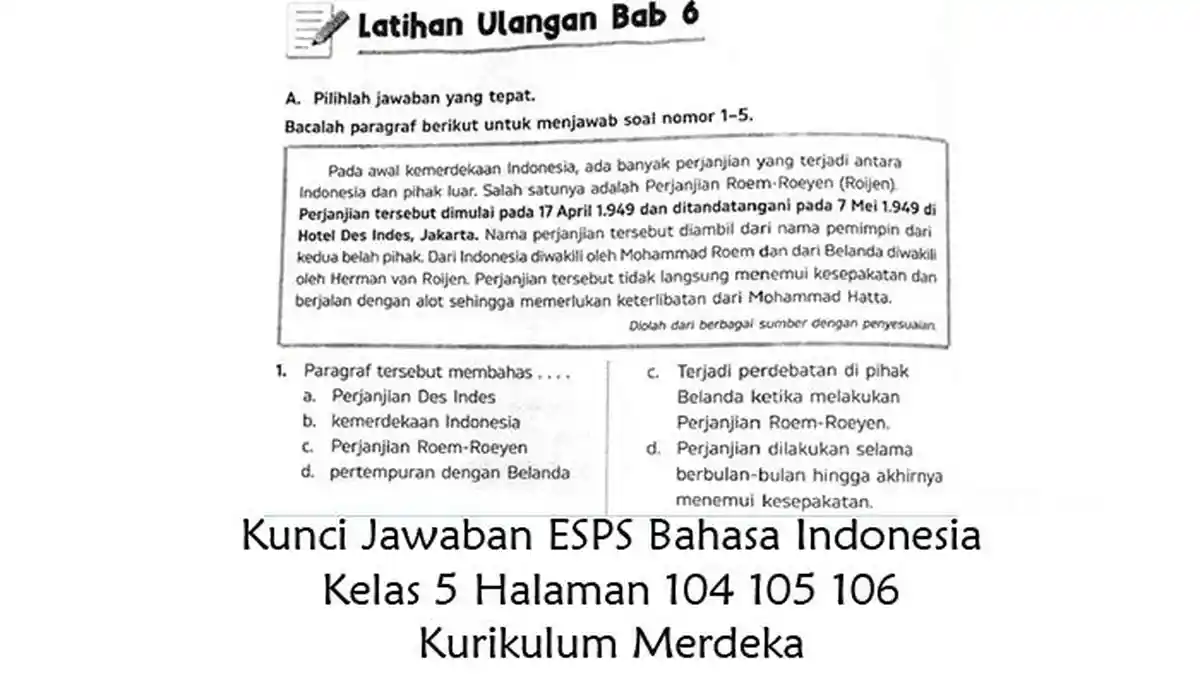 Kunci Jawaban ESPS Bahasa Indonesia Kelas 5 Halaman 104 105 106 Latihan ...