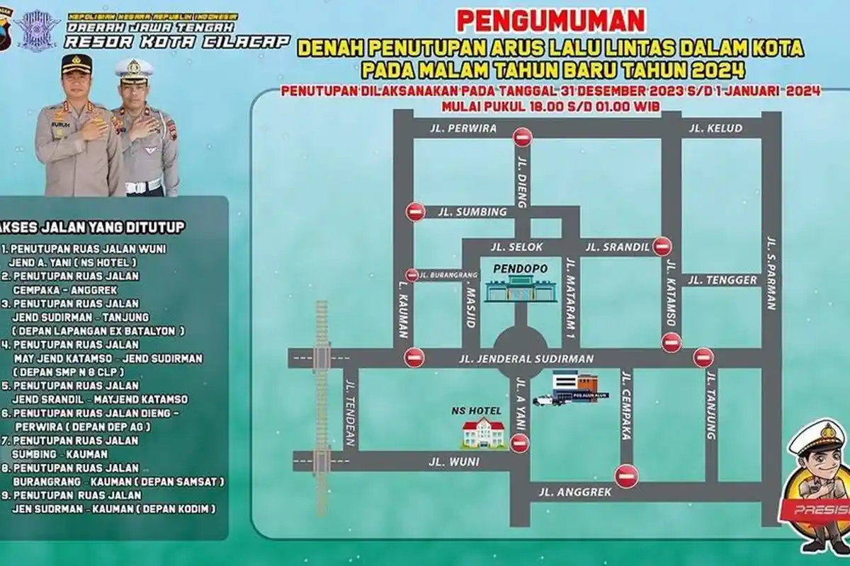 Malam Ini Jelang Pergantian Tahun, Jalan Menuju Alun-alun Cilacap Ditutup, Dibuka Lagi Pukul 01.00