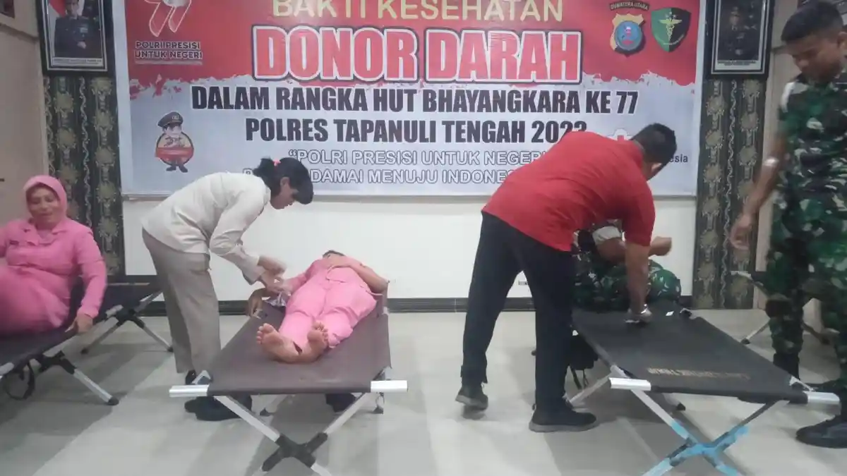 Polres Tapteng Gelar Bakti Kesehatan Donor Darah Menyambut HUT ke-77 Bhayangkara