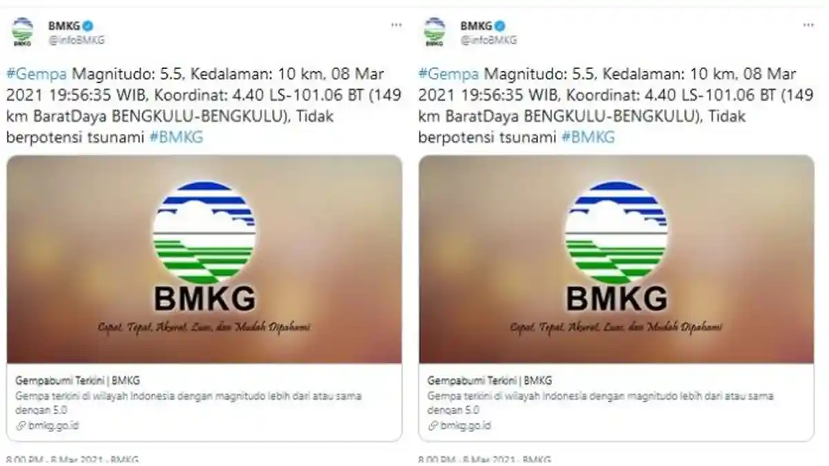 Gempa Magnitudo 5,5 Guncang Bengkulu, Dirasakan hingga Kepahiang