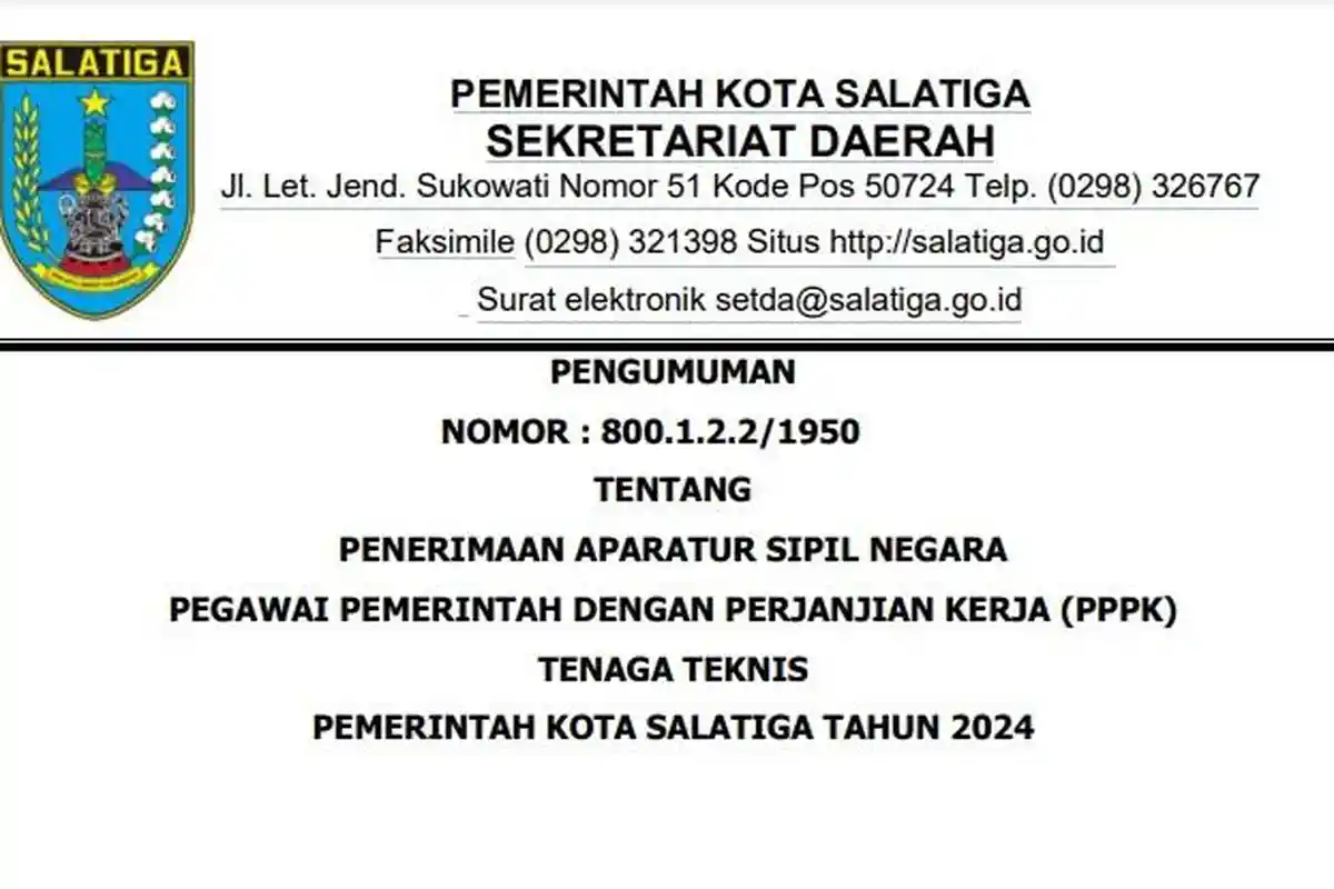 Link Download PDF Rincian 72 Formasi PPPK 2024 Pemkot Salatiga sscasn.bkn.go.id