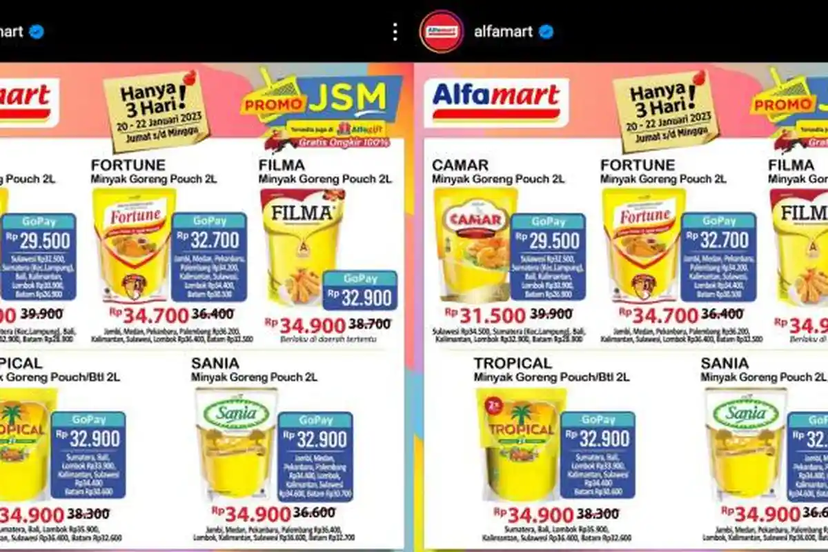 Promo JSM Alfamart Hari Ini Periode 20 - 22 Januari 2023, Diskon Minyak Goreng Murah Mulai Rp 29.500