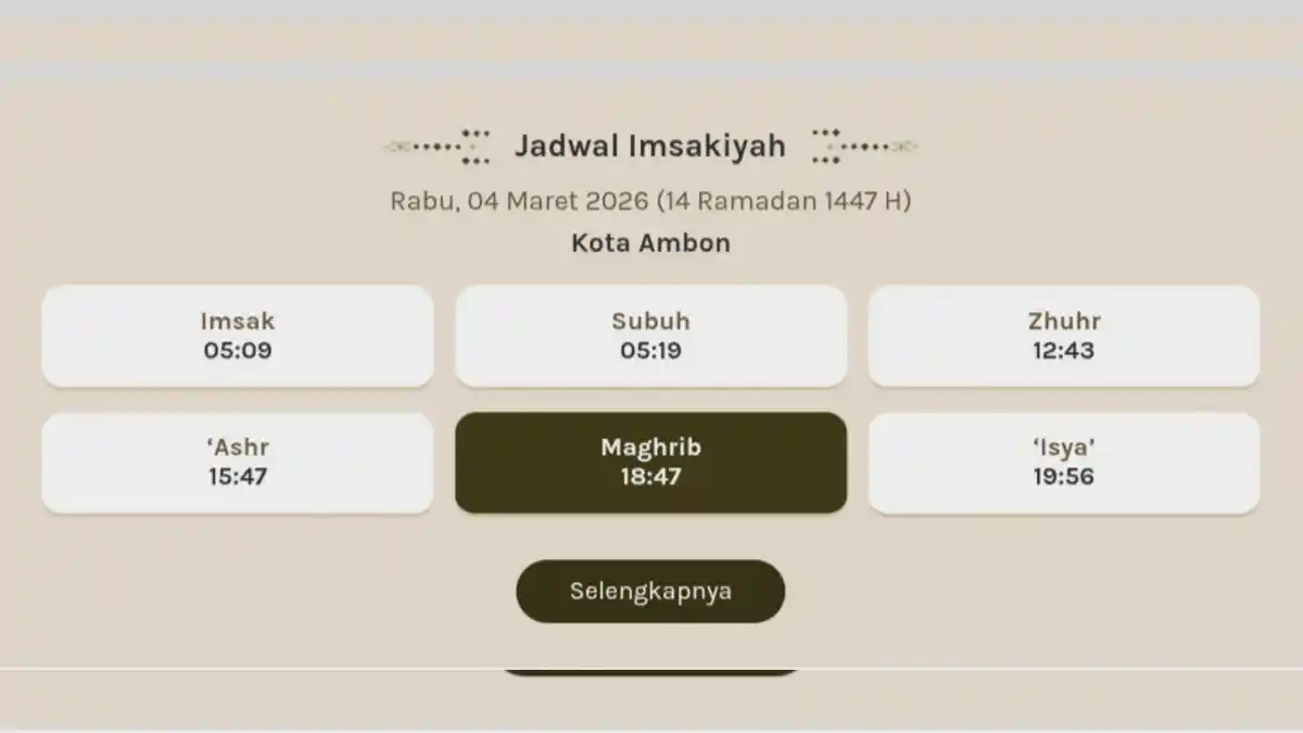 Catat! Jadwal Puasa Ramadan Hari Ke-14 4 Maret 2026 di Kota Ambon, Disertai Niat dan Doa Berbuka