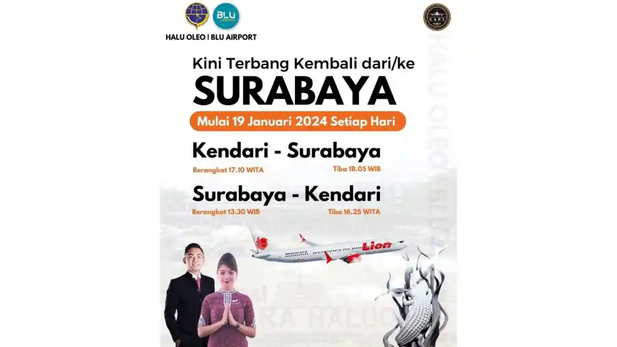 Bandara Halu Oleo Bakal Buka Kembali Direct Flight Kendari-Surabaya, Ini Jadwal Penerbangannya