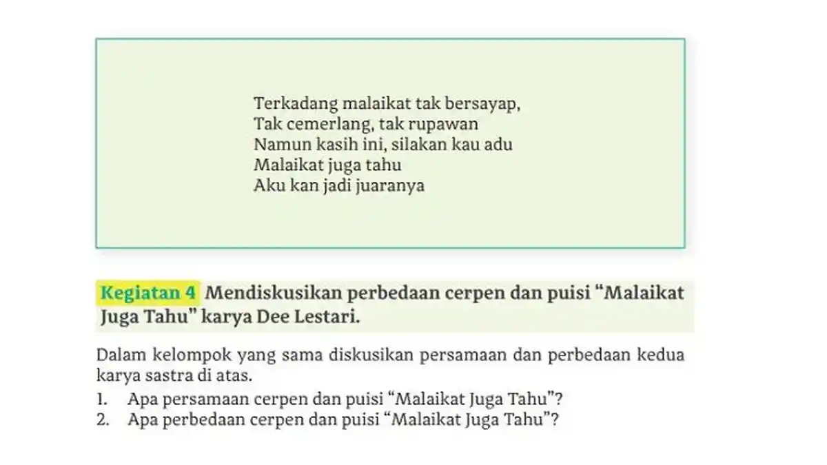 Kunci Jawaban Bahasa Indonesia Kelas 11 Halaman 104: Malaikat Juga Tahu Karya Dee Lestari