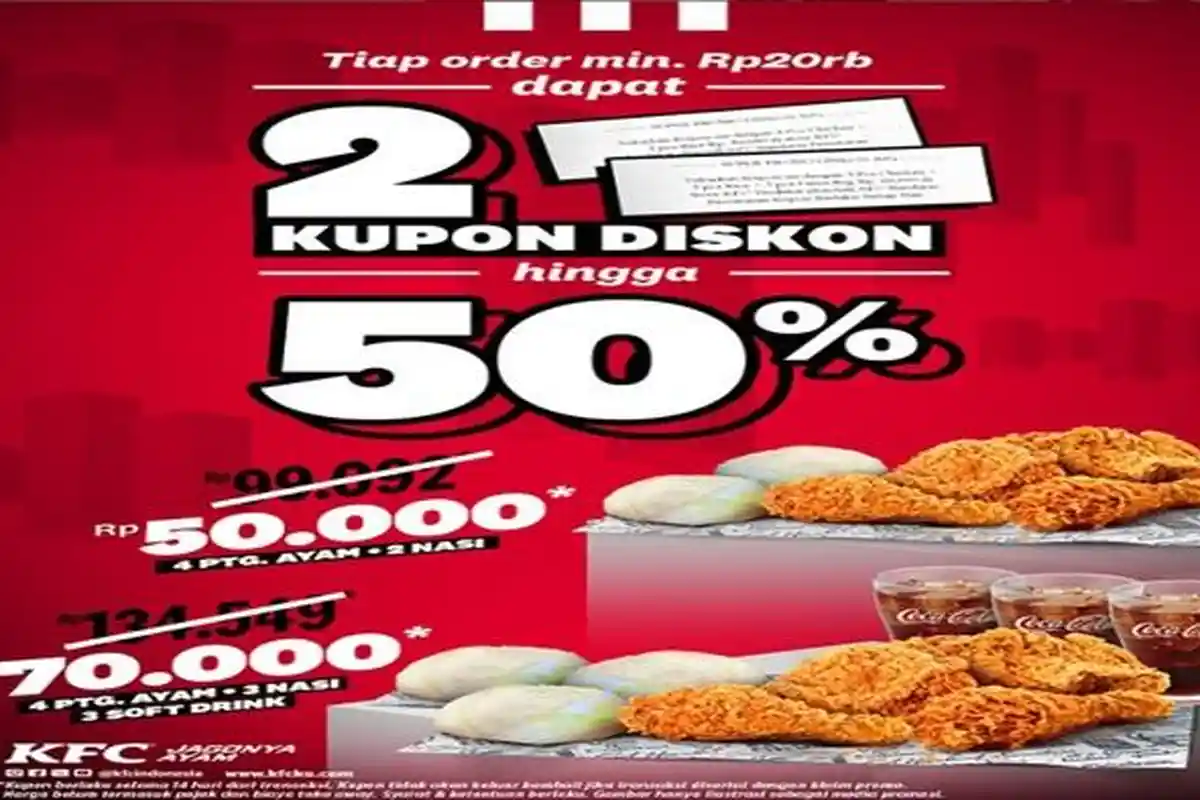 Promo KFC Hari Ini, Belanja Rp 20.000 Dapat 2 Kupon Hemat hingga 50 Persen