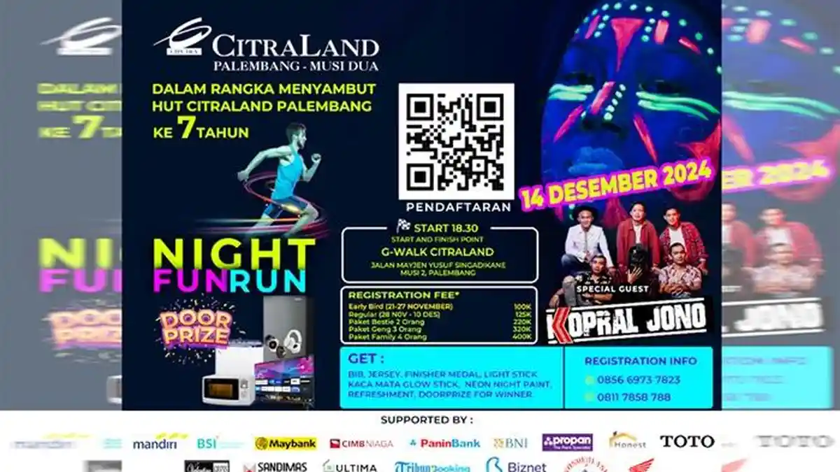 Jangan Lewatkan Night Fun Run CitraLand Palembang  Digelar Tanggal 14 Desember 2024