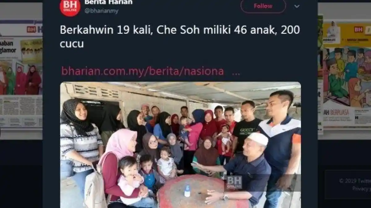 Nikah Sampai 19 Kali, Kakek Ini Hidup Bahagia Bareng 46 Anak dan 200 Cucunya