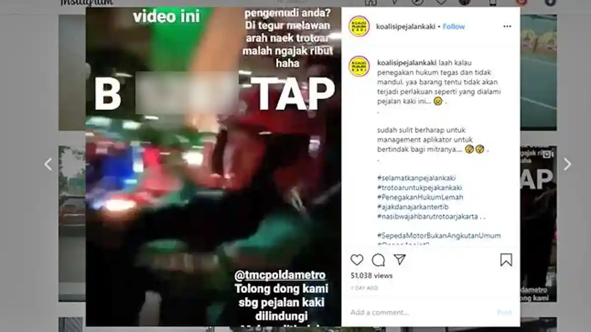 Video Viral Oknum Ojol Diduga Serobot Hak Trotoar, Perekam: Pejalan Kaki Mohon Dilindungi