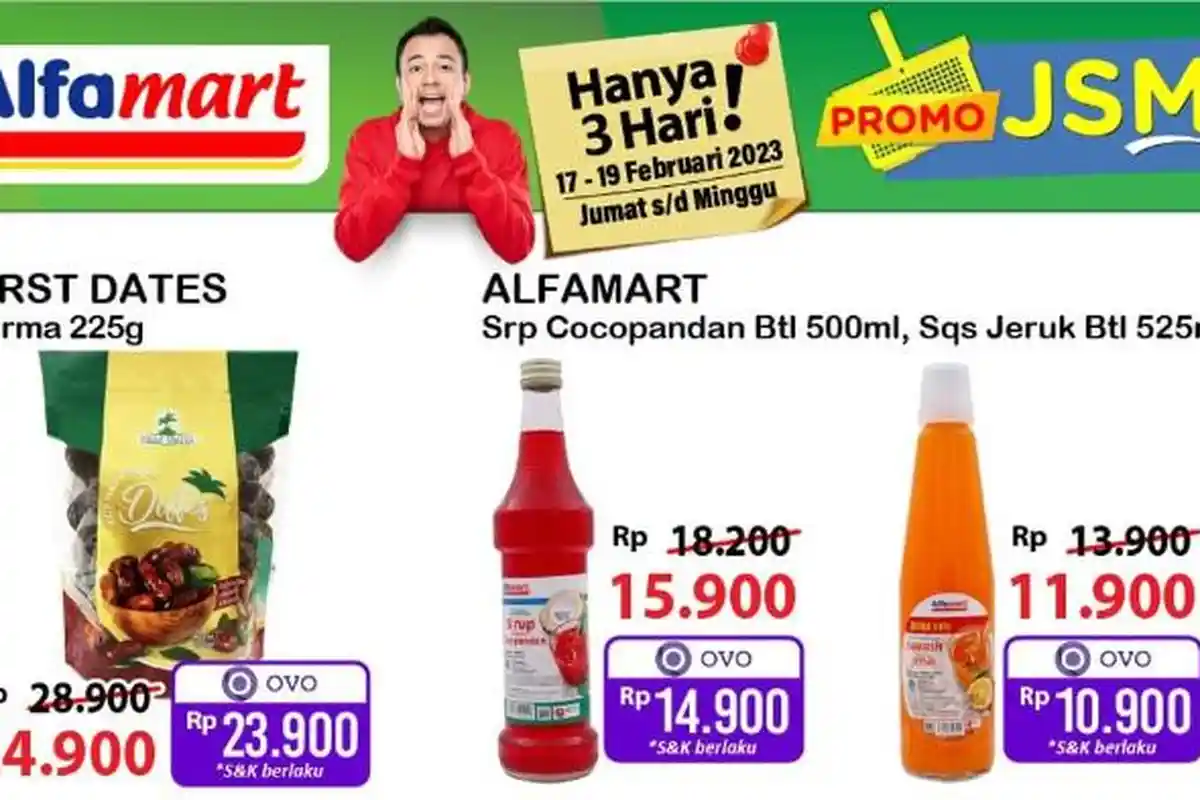 Promo JSM Alfamart 17-19 Februari 2023: Diskon Sirup, Kurma hingga Biskuit Kaleng