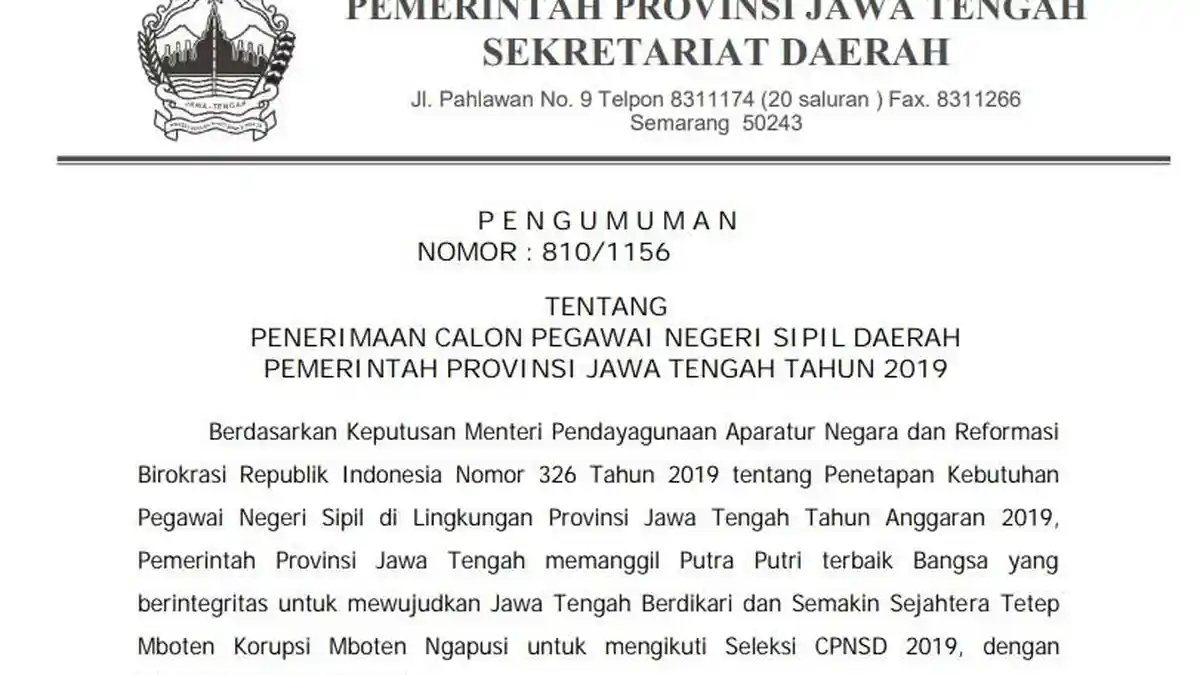 50 Formasi Sepi Peminat CPNS 2019 di Pemprov Jawa Tengah