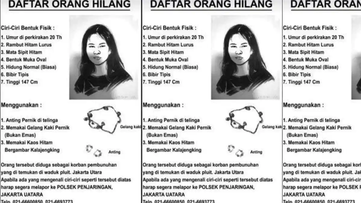 Ini Sketsa Mayat Wanita dalam Karung yang Ditemukan di Waduk Pluit Versi Polisi