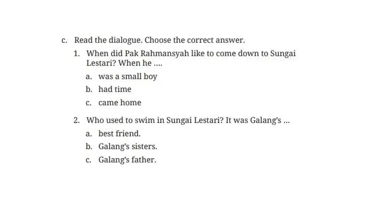 Kunci Jawaban Bahasa Inggris Kelas 8 Halaman 189 Kurikulum Merdeka, Worksheet 4.3: Sungai Lestari