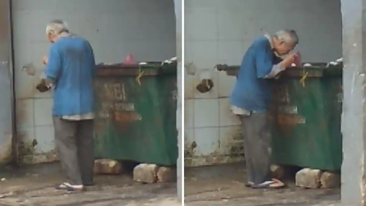 VIRAL Video Pria Tua Mengais Makanan di Tempat Sampah Buat Warganet Prihatin