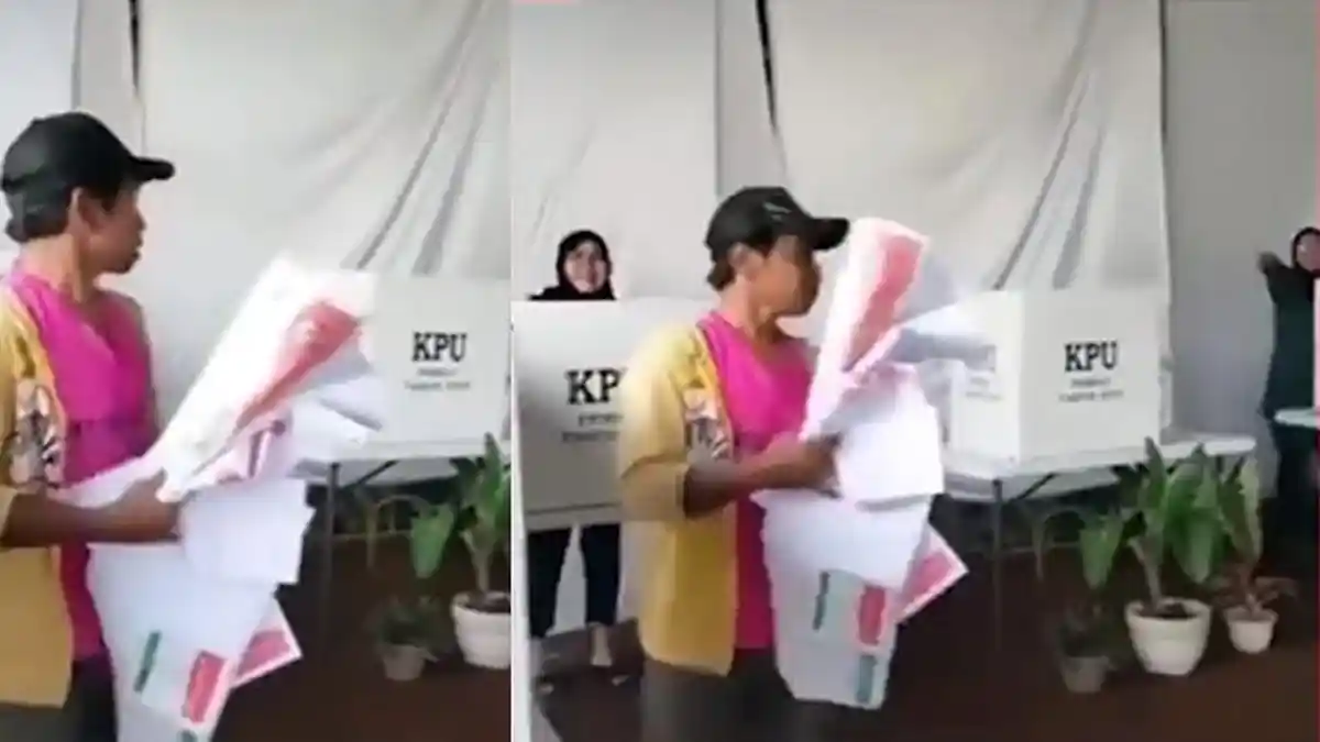 VIRAL Pria Ini Bikin Warga Ngakak di TPS karena Kesulitan Melipat Surat Suara Usai Mencoblos