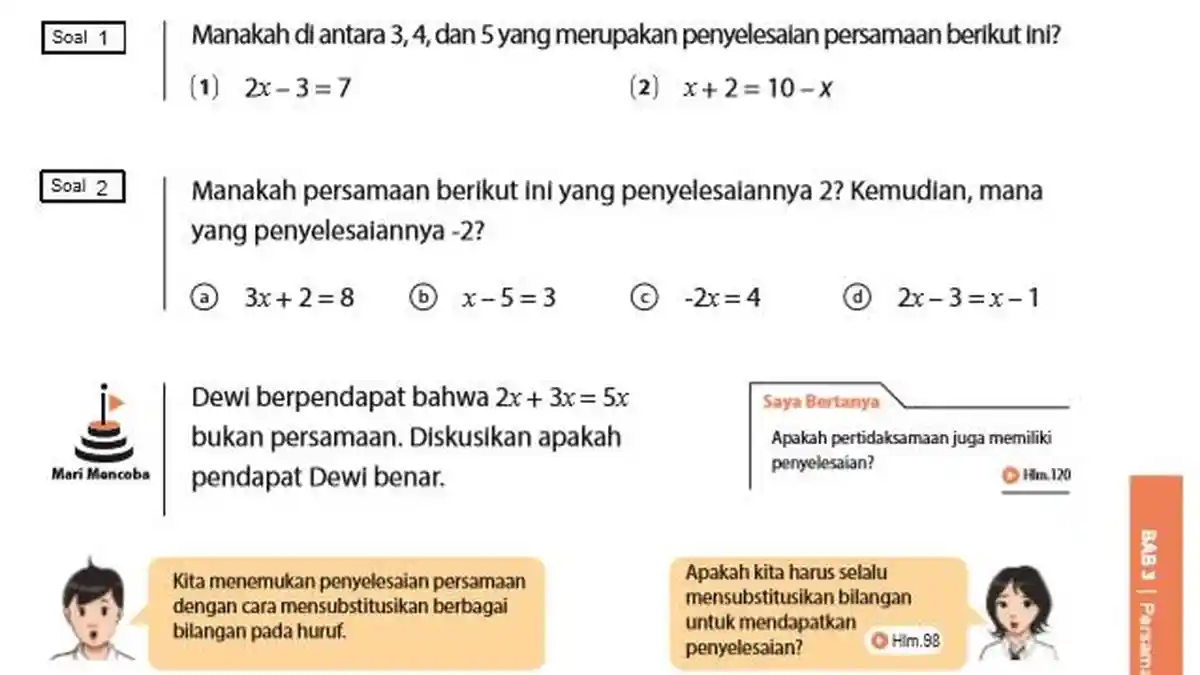 Kunci Jawaban Matematika Kelas 7 Halaman 97 Bab 3 Kurikulum Merdeka: Persamaan Linear
