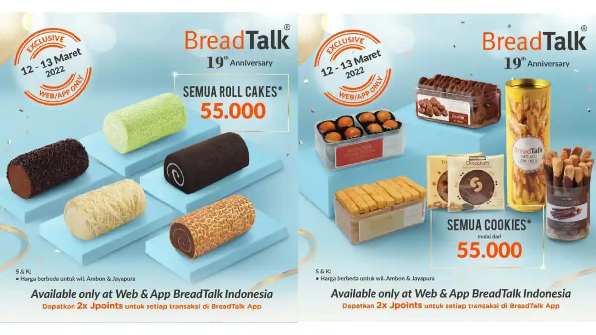 LAST CALL! Promo BreadTalk 13 Maret 2022, Semua Roll Cakes dan Cookies Rp 55.000