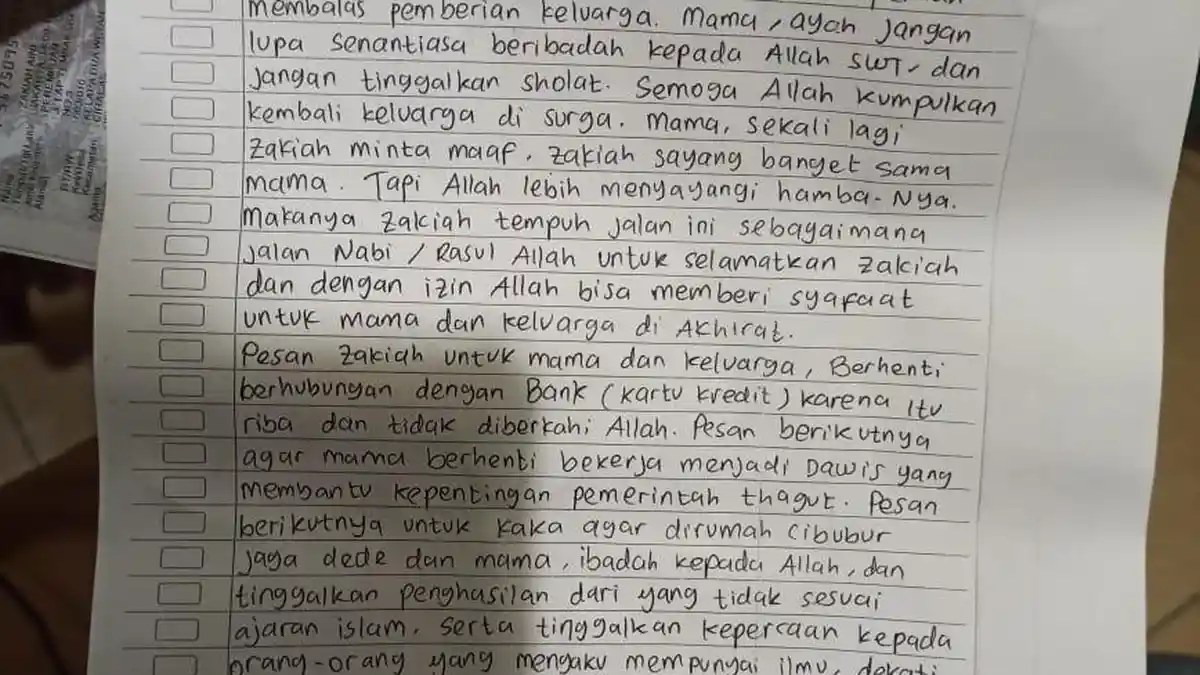 Beredar Surat Wasiat Zakiah, Perempuan Terduga Teroris yang Serang Kantor Kapolri Listyo Sigit