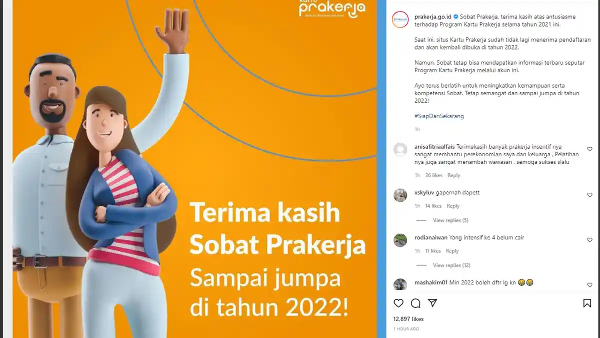 Penyaluran Insentif Kartu Prakerja Dijeda hingga Januari 2022, Tombol Pendaftaran Akun Dinonaktifkan
