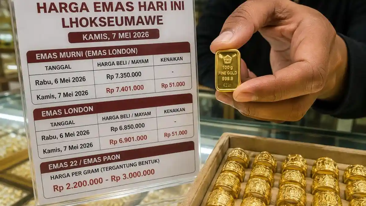 Naik Rp51 Ribu Per Mayam, Berikut Harga Emas di Lhokseumawe Hari Ini, Kamis, 7 Mei 2026