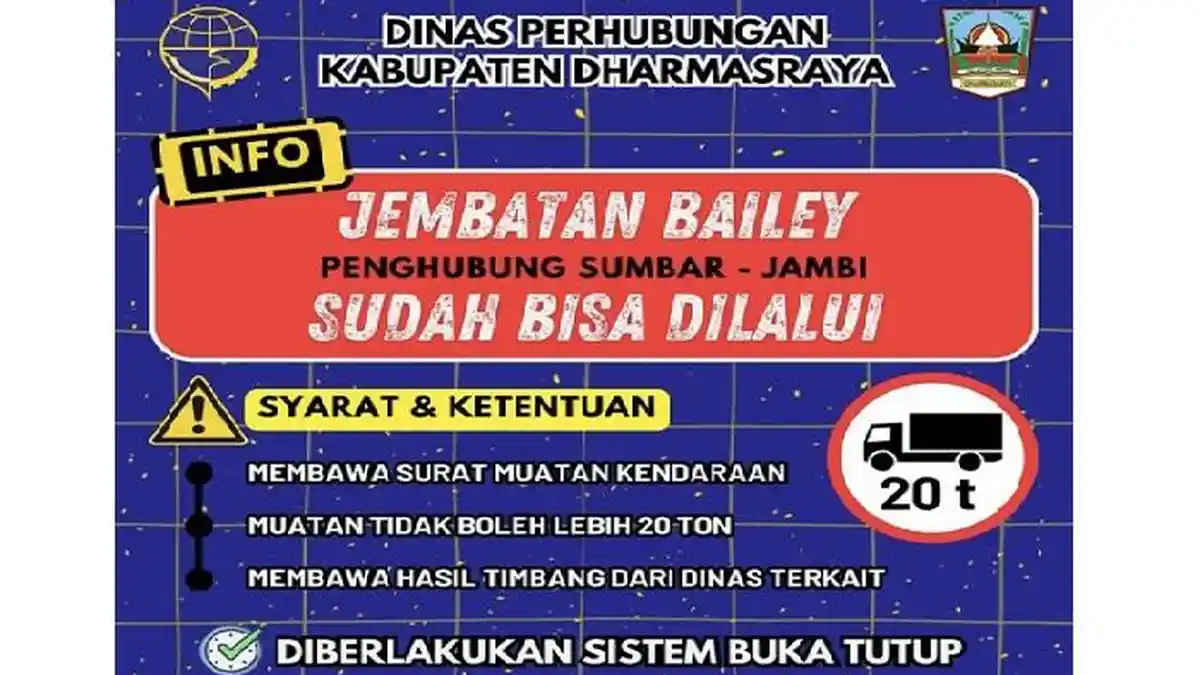 Jembatan Bailey Jambi-Sumbar Bisa Dilalui, Kendaraan di Atas 20 Ton Dilarang